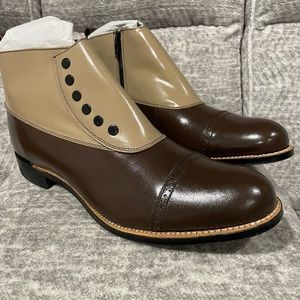 STACEY ADAMS MADISON BROWN & TAUPE LEATHER BOOTS FOR MEN, SIZE 12 D.